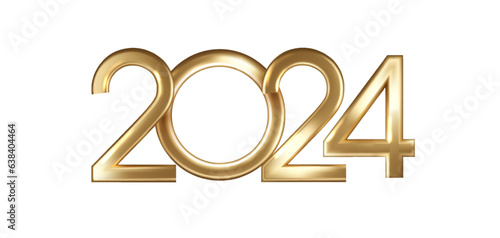 2024 gold graceful number on transparent background. Realistic 2024 PNG  designs for Holiday cards and backgrounds for the new year or other important dates.