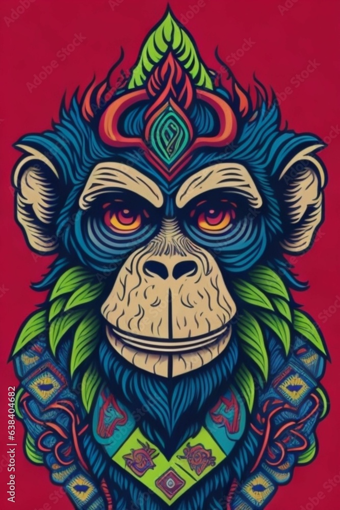 A detailed illustration of a Monkey for a t-shirt design, wallpaper, fashion