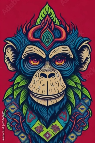 A detailed illustration of a Monkey for a t-shirt design, wallpaper, fashion