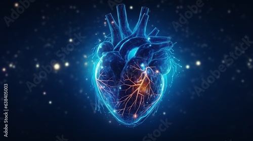 Human heart, Polygonal technology heart, background. Low poly blue, health concept, Generative ai © The Deep Designer