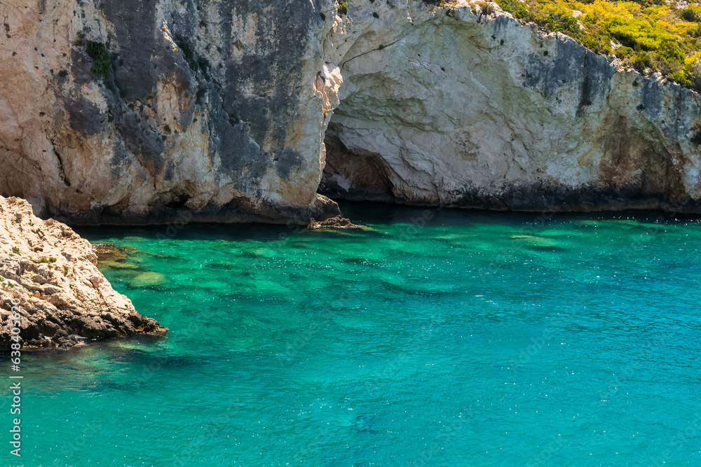 Porto Limnionas beach in Zakynthos island in Greece. A famous touristic destination.
