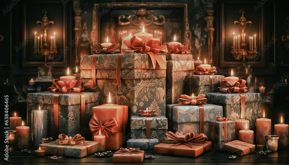 A room filled with lots of Christmas presents, ai generated 