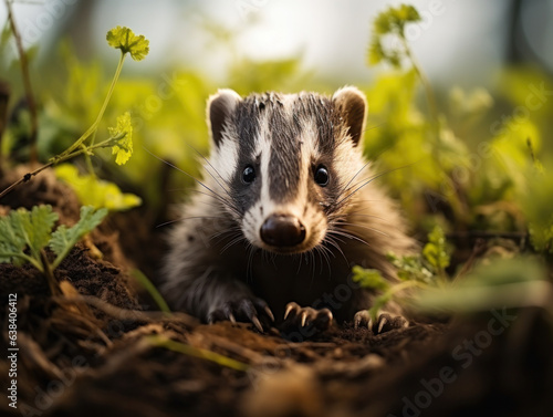 Badger in its Natural Habitat, Wildlife Photography, Generative AI © Vig