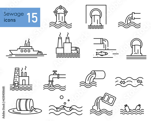 Waste water and sewage line icon set. Pollution line icon. Water treatment icon set. Editable stroke.