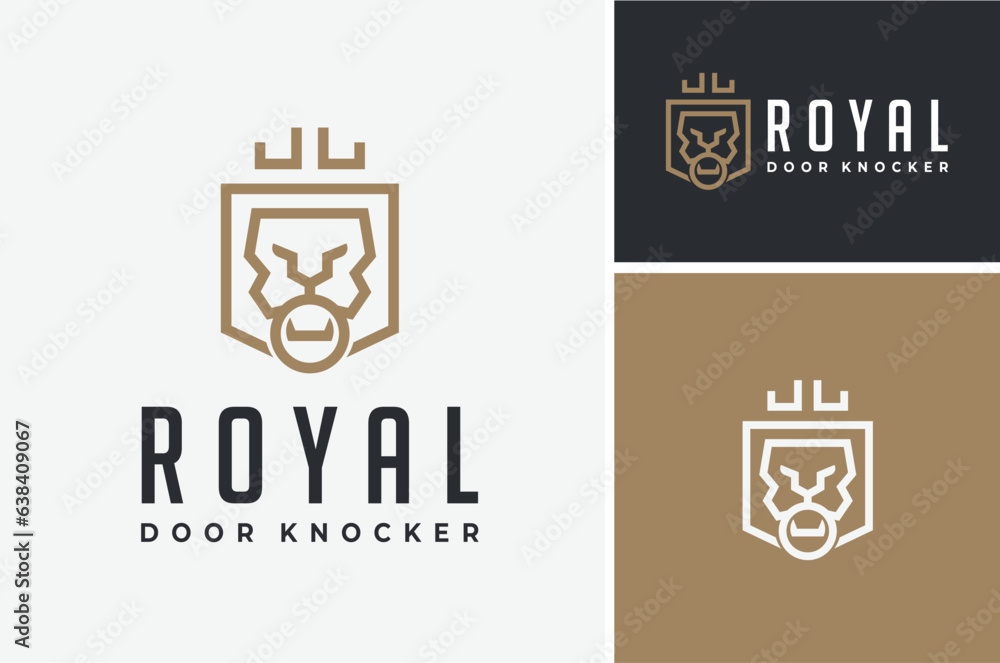 Royal Crown Lion King Gate Door Knocker with Premium Shield Shape for Guard Protect logo design Royal Crown Lion King Gate Door Knocker with Premium Shield Shape for Guard Protect logo design