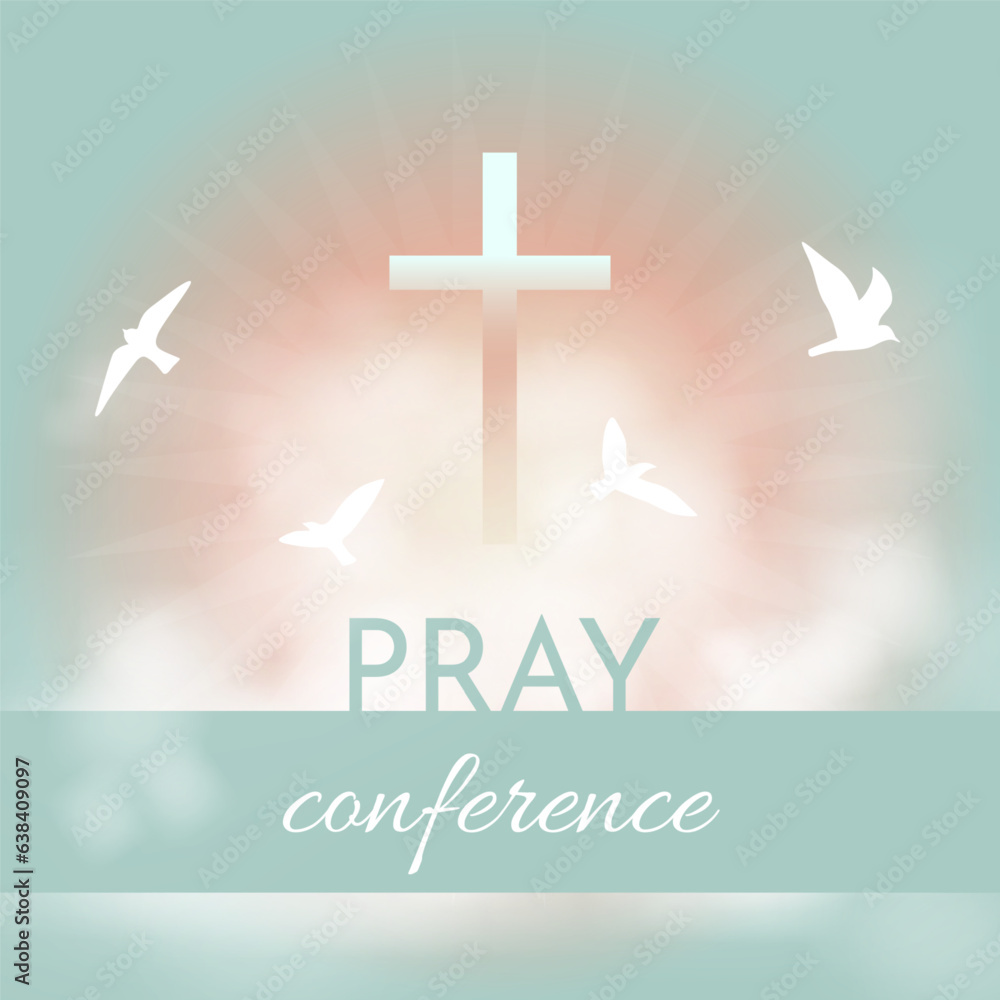 Obraz premium Christian religious Pray design. Church flyer. Celebrate the Risen Savior. Christian cross Church conference flyer social media post web banner.