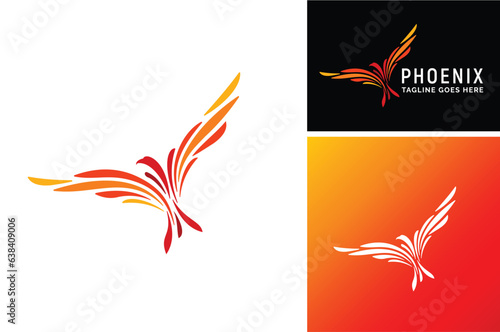 Artistic Flying Fenix Phoenix Mythical Bird logo design with Hot Fire Flame Color