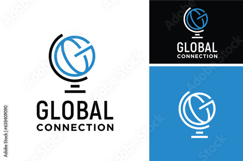Initial Letter C G, GC CG Monogram with Globe for Global logo design
