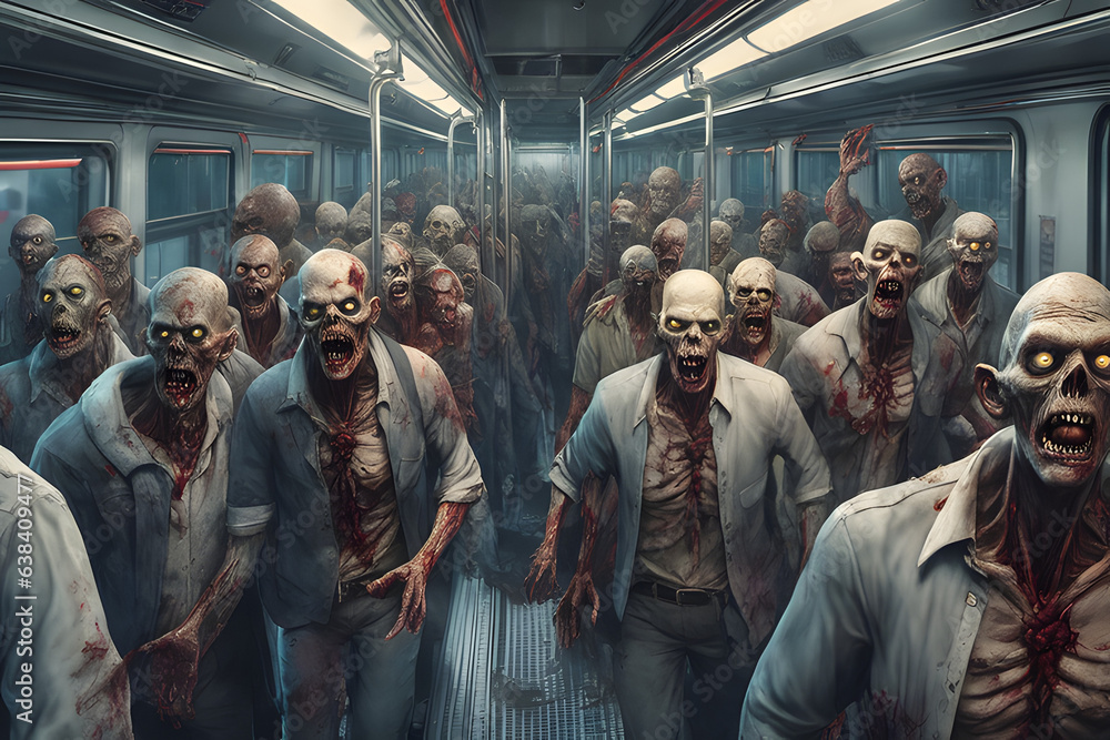 Zombie horde. Zombie apocalypse scene. Generative ai Zombie horde. Zombie apocalypse scene. Generative ai