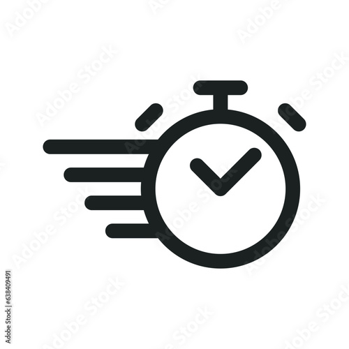 Fast Clock Timer Icon, Quick Time, Fast Delivery Timer Vector, Time Out Sign, Countdown, Fast Service Sign, Clock Speedy Flat, Deadline Concept, Stopwatch In Motion Symbol
