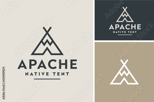 Initial Letter A Ancient Apache Tribe Indian American Native Home Tent Tee Pee logo design with simple line art style
