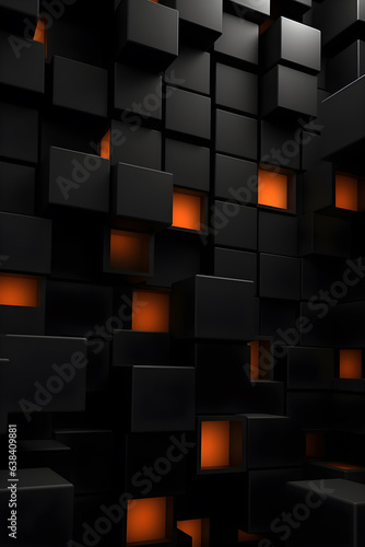 3d cubes background, abstract technology wallpaper with black and orange cubes