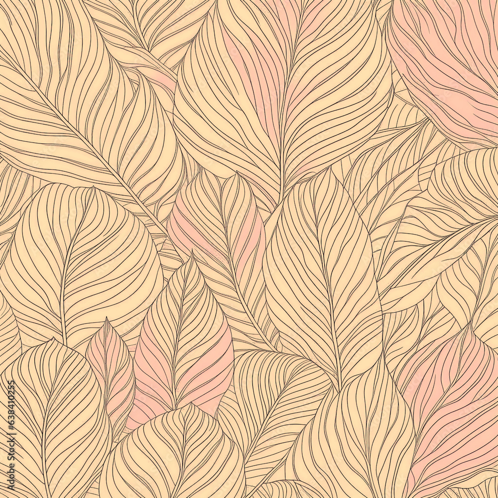 Obraz premium Abstract art nature beige background.Modern shape line art wallpaper. Boho foliage botanical tropical leaves and floral pattern design for summer sale banner , wall art, prints and fabrics.