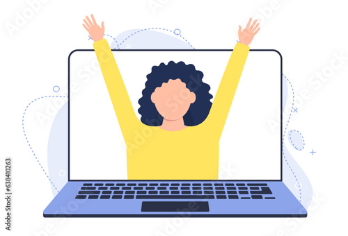The concept of online calling. The girl have conversation used laptop.