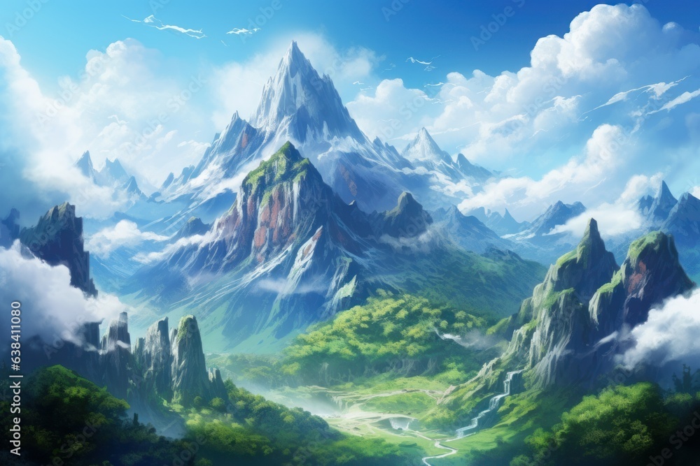 Mountains travel anime visual novel game. Generate Ai