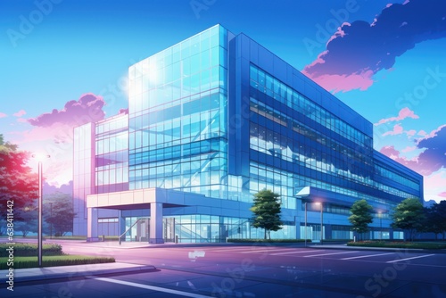 Office building morning anime visual novel game. Generate Ai