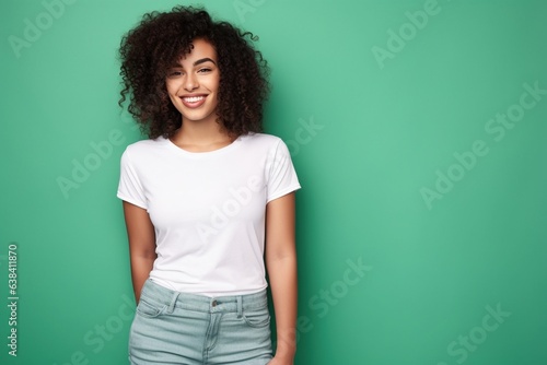 portrait of female wearing white tshirt happy and smiling