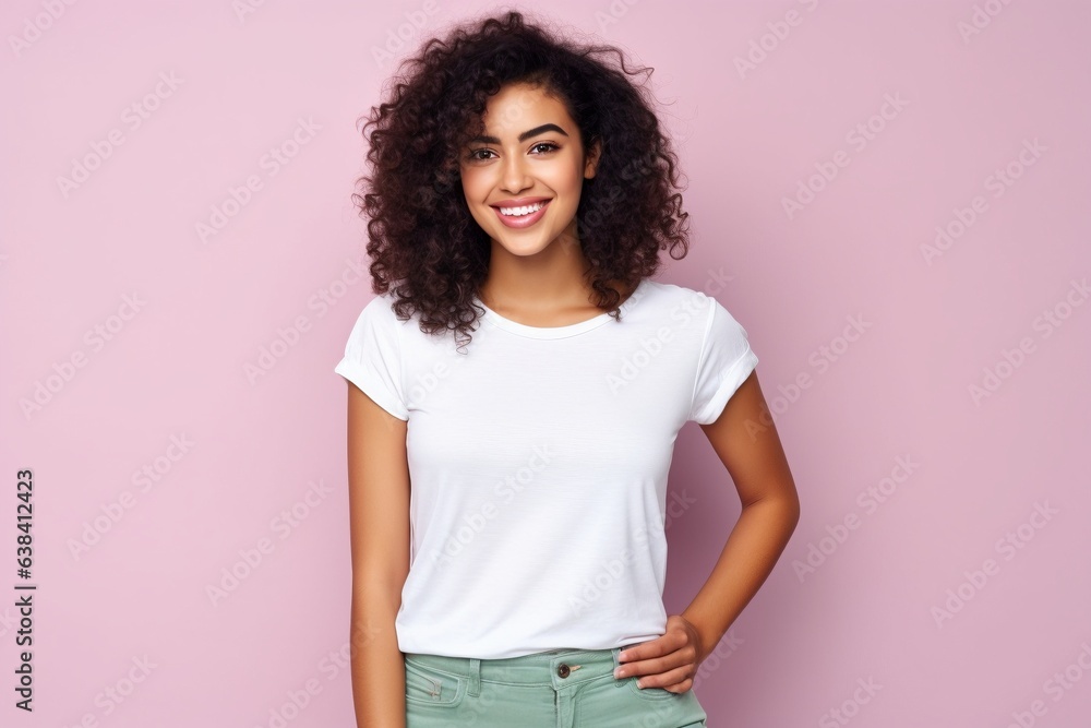 girl wearing white tshirt for mock up on pink background girl wearing white tshirt for mock up on pink background