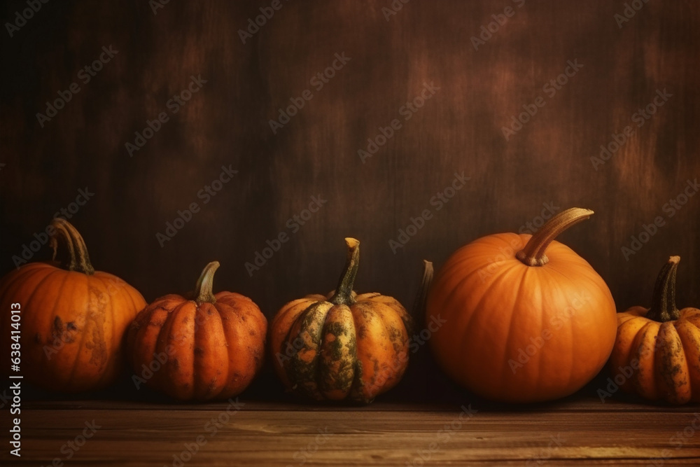 fall autumn wood halloween pumpkin orange wooden leaf background season thanksgiving. Generative AI. fall autumn wood halloween pumpkin orange wooden leaf background season thanksgiving. Generative AI.