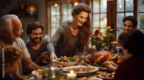 Family sitting together around a table during thanksgiving