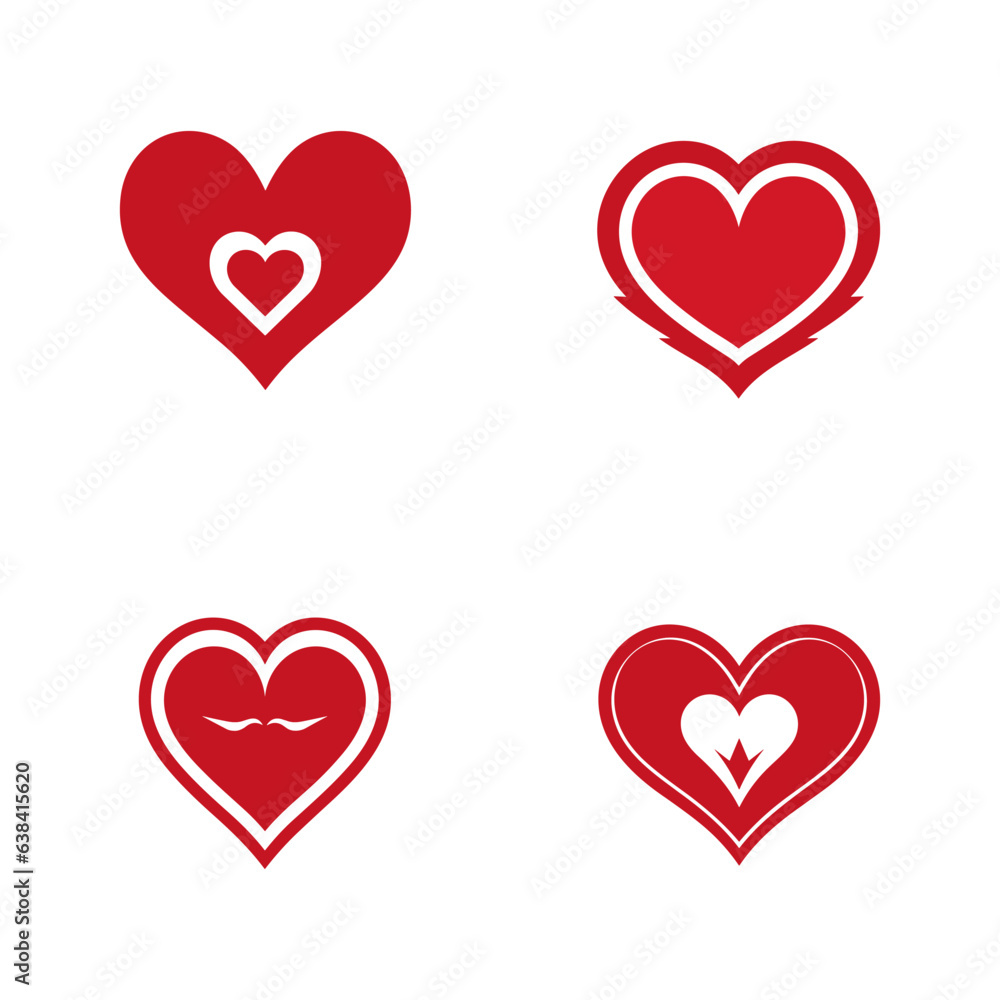 Set of red heart icon vector logo template illustration