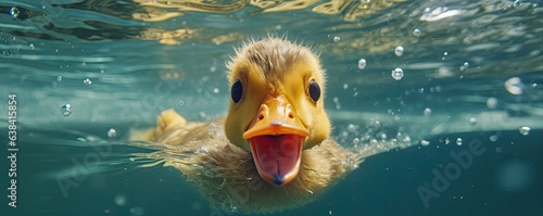 Fotografia Photo of rubber duck swimming in clear blue water.