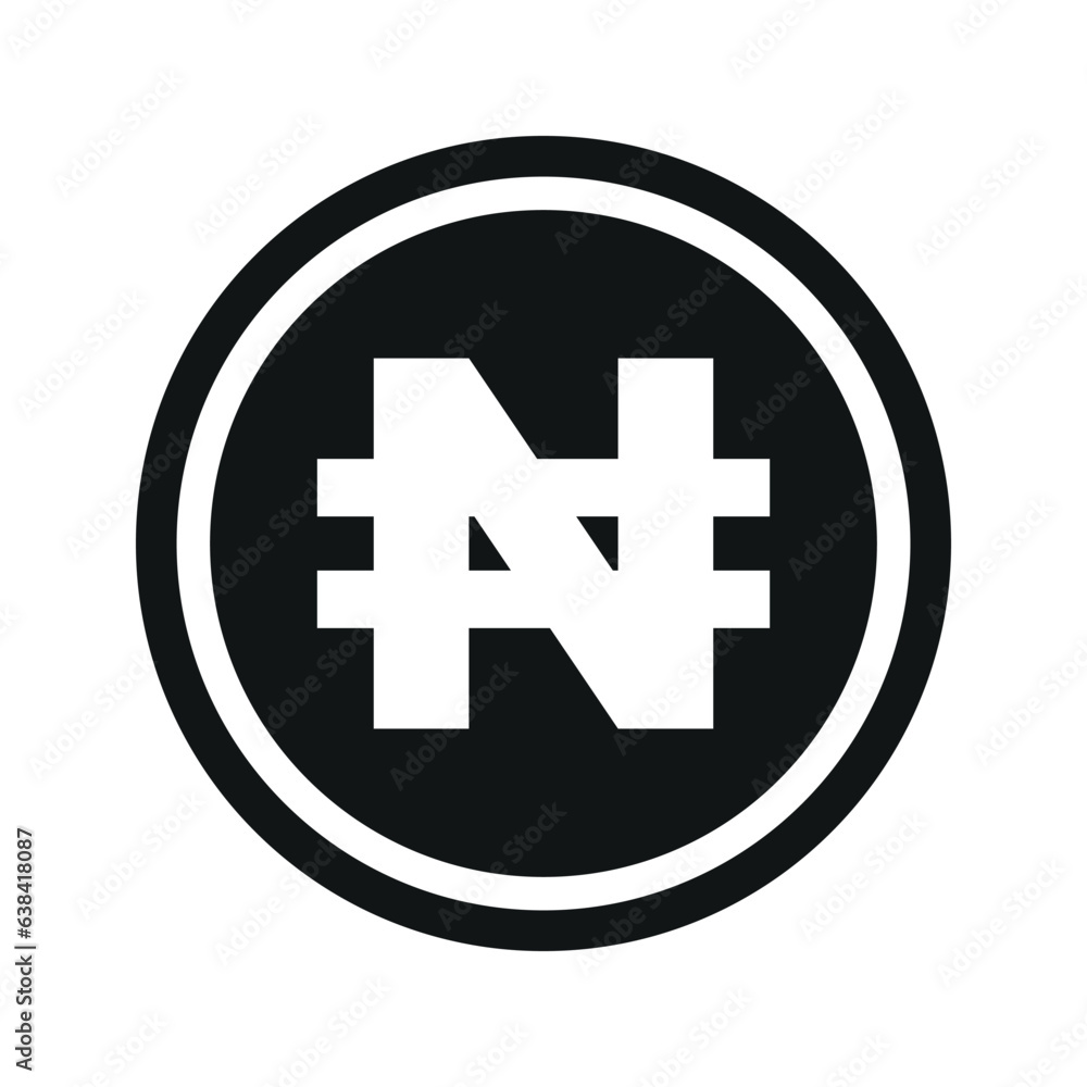 Nigerian Naira coin symbol. black and white Flat currency icon. currency of The Nigeria. Vector illustration. Nigerian Naira coin symbol. black and white Flat currency icon. currency of The Nigeria. Vector illustration.
