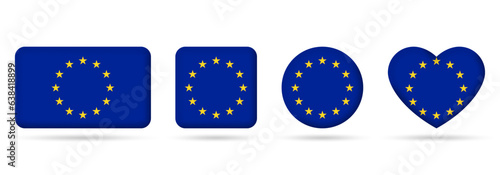 EU flag icon or badge set. European Union square, heart and circle national symbol or banner. Europe sign. Vector illustration.