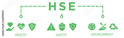 HSE Banner Web Icon Vector Illustration for Health Safety Environment in The Corporate Occupational Safety and Health	