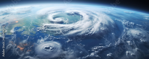 Fotografia Hurricane or tornado approaching continent, wide banner