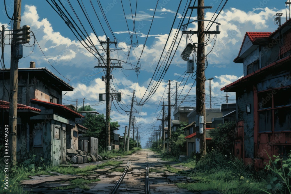 Power lines distribution anime visual novel game. Generate Ai