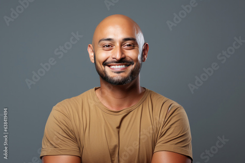 indian bald man standing isolated against plain background