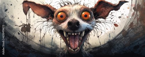 Hyper realistic crazy dog face character or portrait.