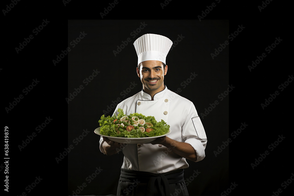 Indian handsome male chef standing with folded hands Indian handsome male chef standing with folded hands
