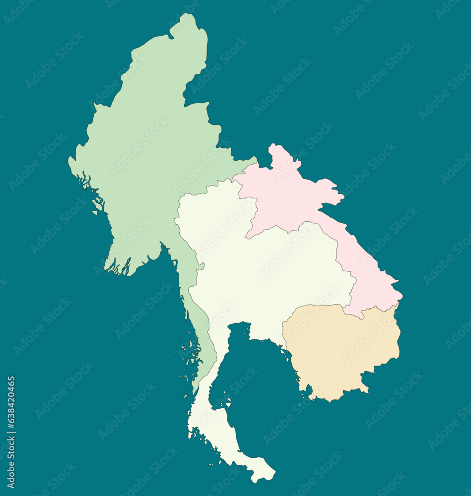 Obraz premium Map of Thailand, Myanmar, Laos, and Cambodia. Map of border countries of Southeast Asia