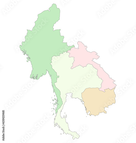 Map of Thailand  Myanmar  Laos  and Cambodia. Map of border countries of Southeast Asia