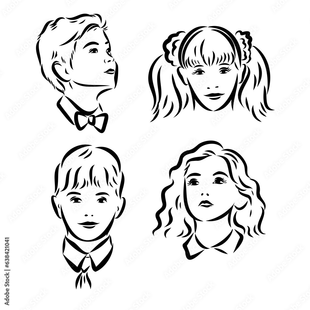 Pupils Kids With Backpack Staying Together Black Line Pencil Drawing Pupils Kids With Backpack Staying Together Black Line Pencil Drawing