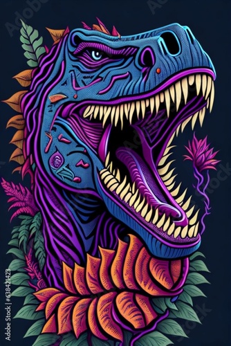 A detailed illustration of a Tyrannosaurus for a t-shirt design, wallpaper, and fashion © RENDISYAHRUL