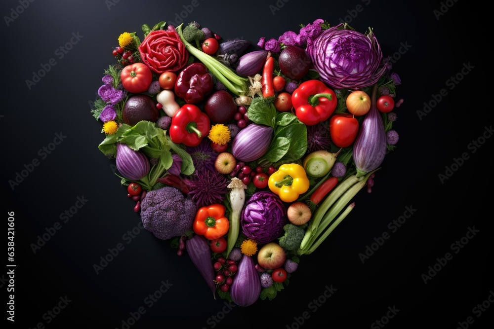 Organic vegetables forming a heart, healthy living concept. Generative AI Organic vegetables forming a heart, healthy living concept. Generative AI