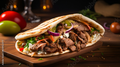 Shawarma gyros pita. Traditional turkish greek meat