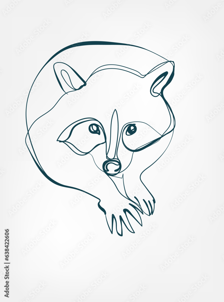 Obraz premium raccoon vector line art animal wild life single one line hand drawn illustration isolated