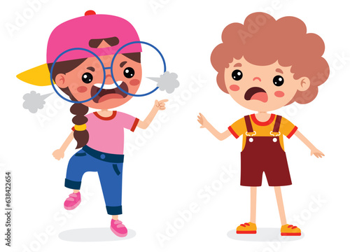Cartoon Illustration Of Kids Quarrel