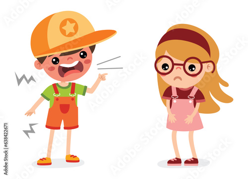 Cartoon Illustration Of Kids Quarrel