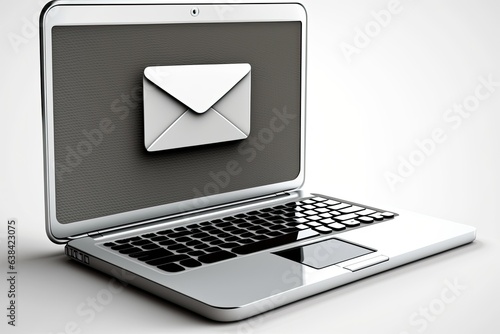 Letter and email icon on laptop screen on white background, technology and connectivity concept. Generative AI