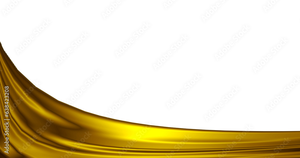 滑らかなドレープの金色のサテン生地が光る抽象的なイラスト素材(背景透過)アルファチャンネル付PNG