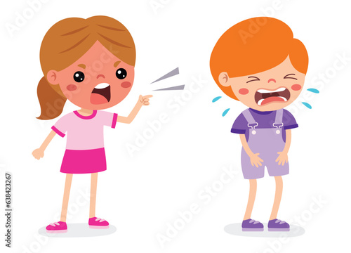 Cartoon Illustration Of Kids Quarrel