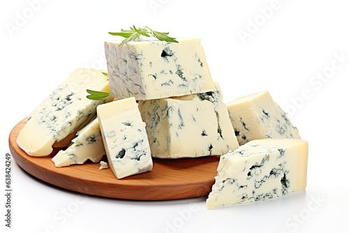 Digital illustration of tasty gorgonzola cheese on white background. Generative AI