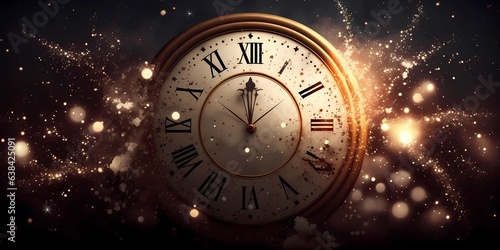 Clock at midnight. Welcome to the new year 2024. Created by generative AI photo