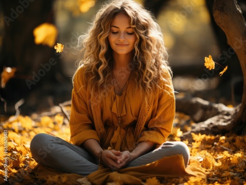 yoga woman in the autumn park