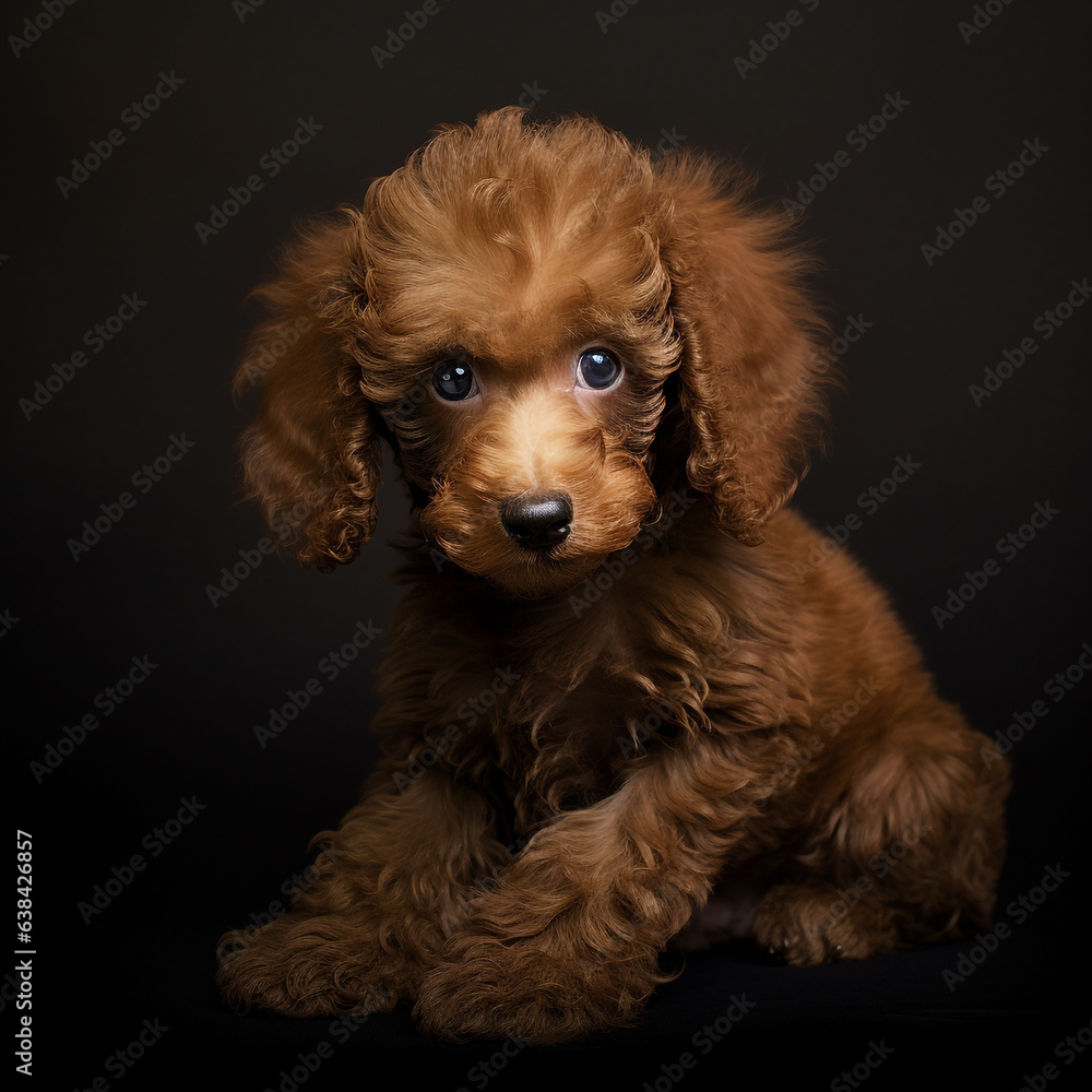 Close-up shot of Poodle puppy on a dark backdrop